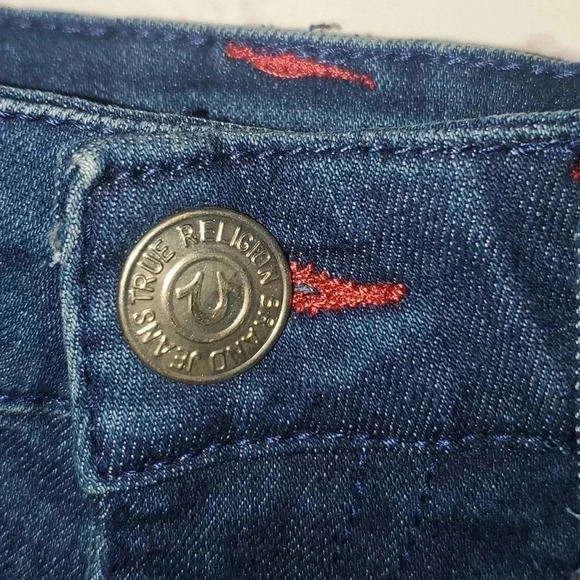 True Religion Halle Mid Rise Super Skinny Blue Jeans Red Stiching Size 12 NWT🔥 - Picture 10 of 16